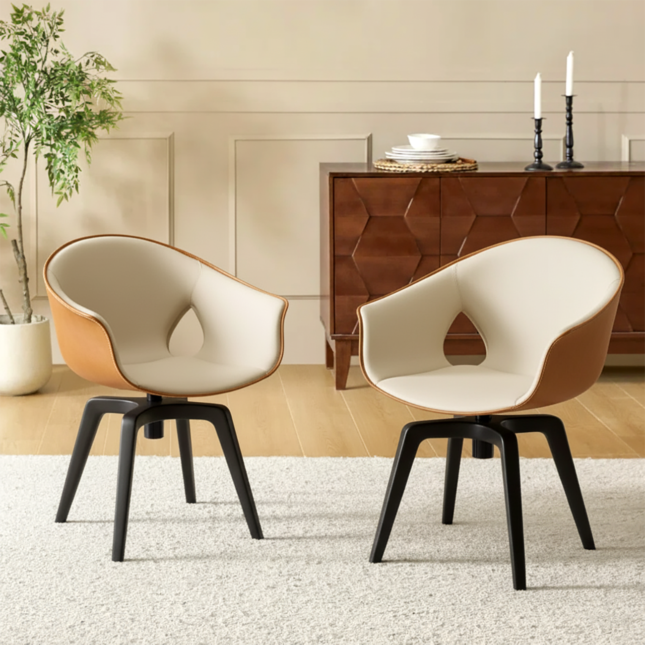 Mid-century Modern Swivel Dining Chairs Curved Low Back Image - 1 | homeyfad