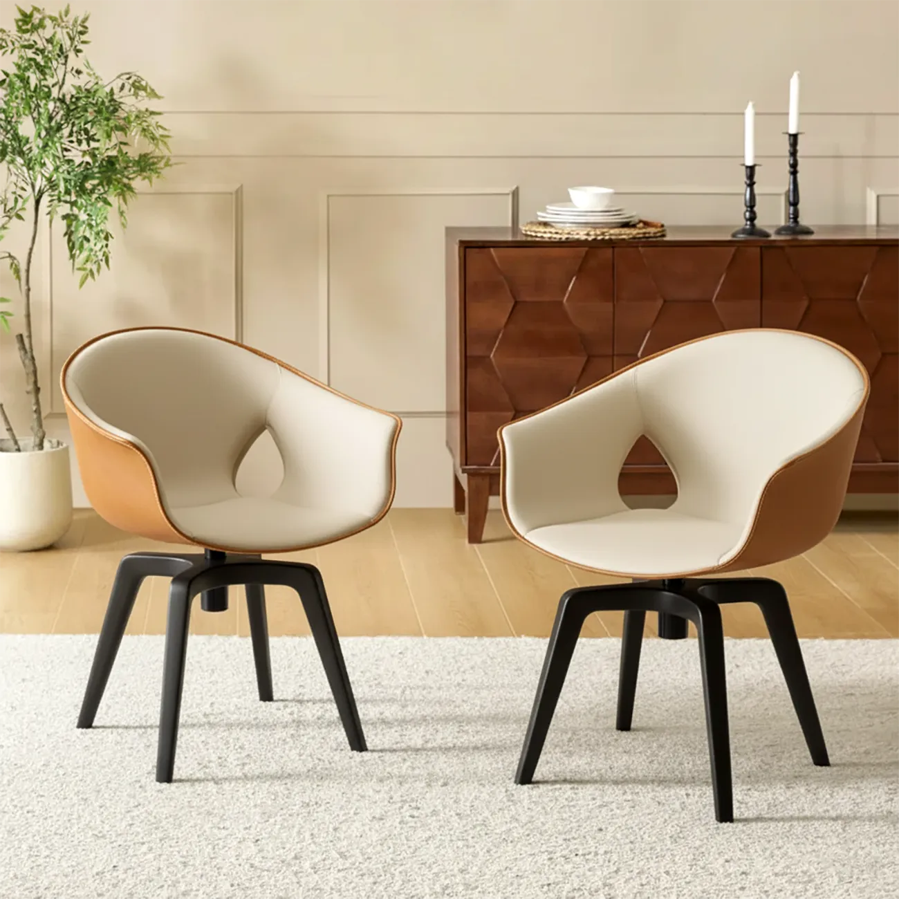 Mid-century Modern Swivel Dining Chairs Curved Low Back Image - 1