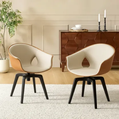 Mid-century Modern Swivel Dining Chairs Curved Low Back Image - 1