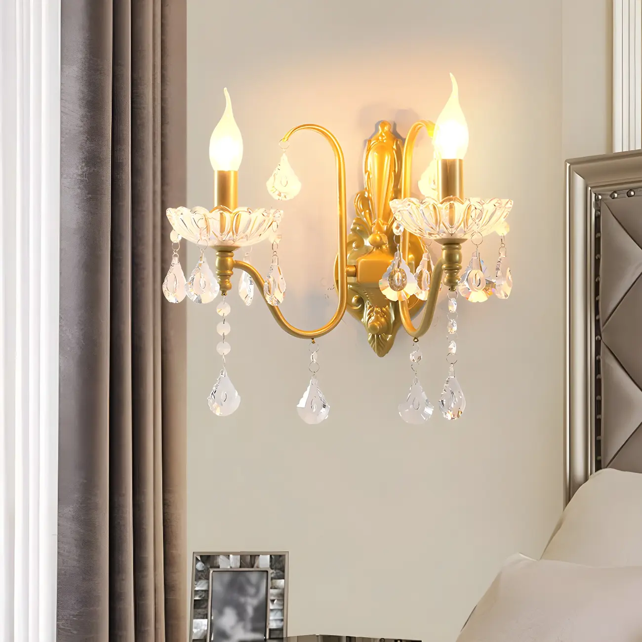 Vintage Crystal Brass Candle Wall Sconce for Bedroom Decor | homeyfad