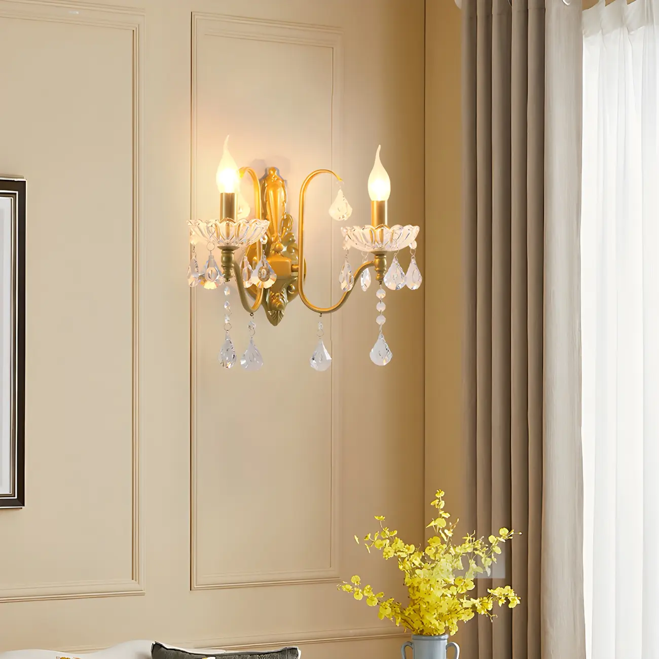 Vintage Crystal Brass Candle Wall Sconce for Bedroom Decor | homeyfad