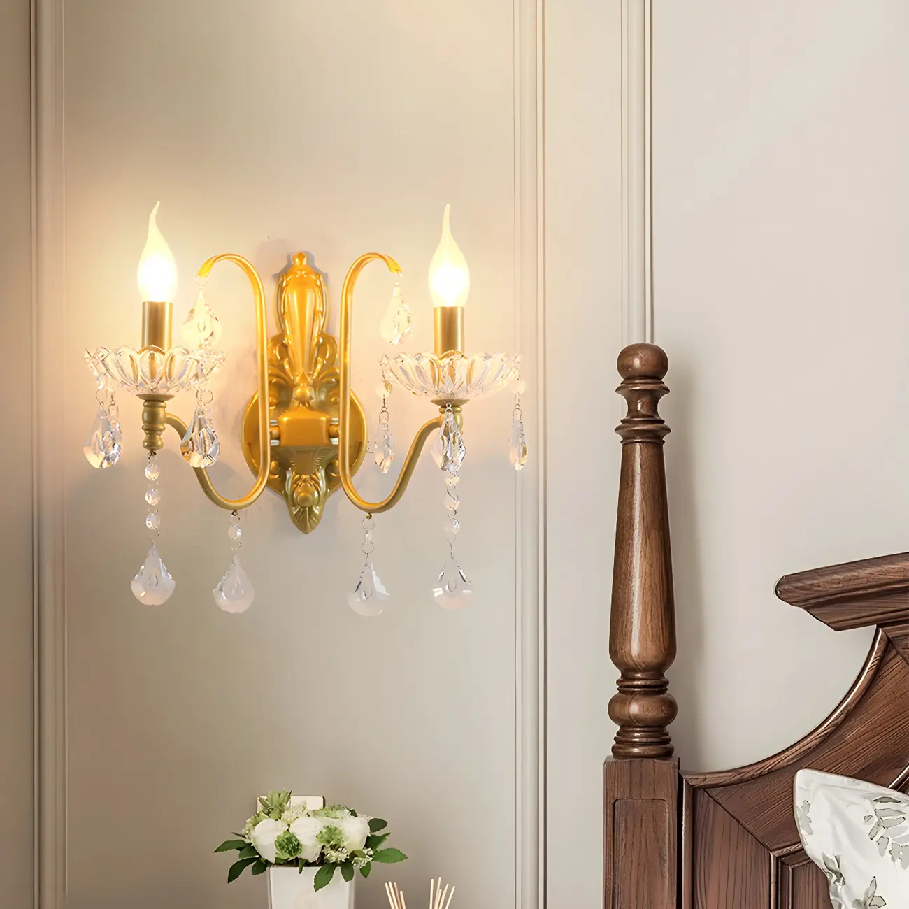 Vintage Crystal Brass Candle Wall Sconce for Bedroom Decor | homeyfad
