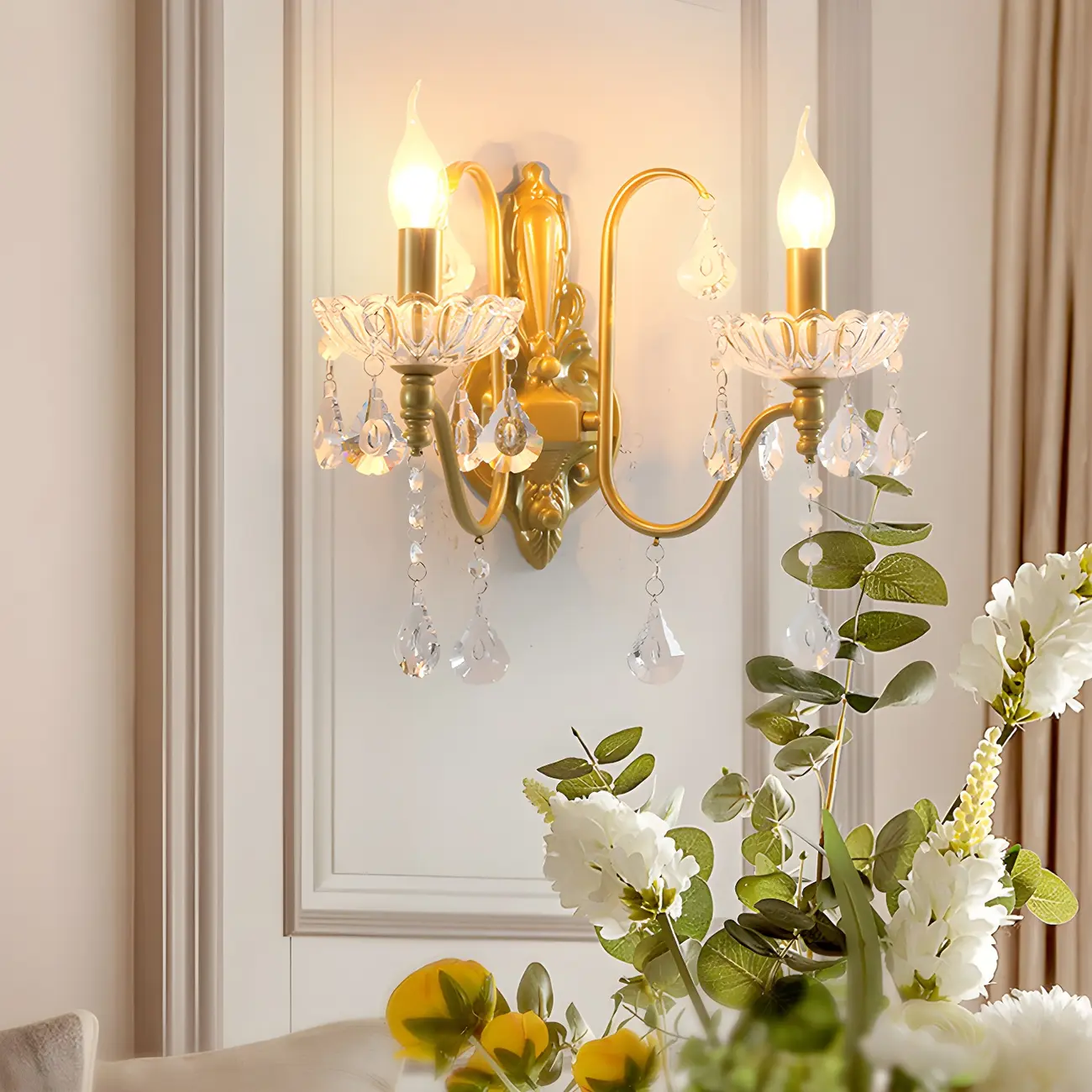Vintage Crystal Brass Candle Wall Sconce for Bedroom Decor | homeyfad