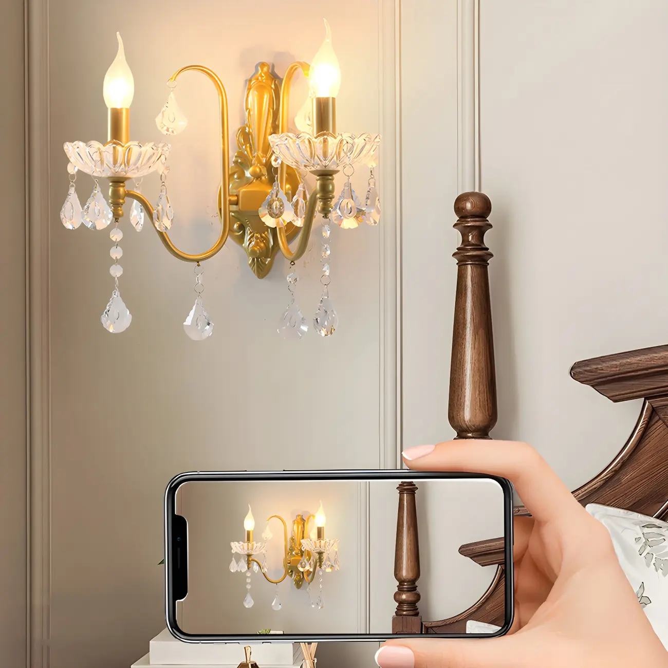 Vintage Crystal Brass Candle Wall Sconce for Bedroom Decor | homeyfad