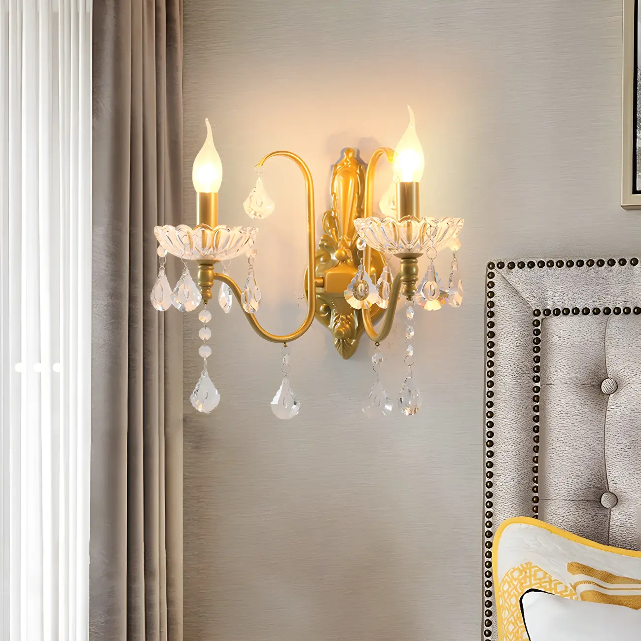 Vintage Crystal Brass Candle Wall Sconce for Bedroom Decor | homeyfad