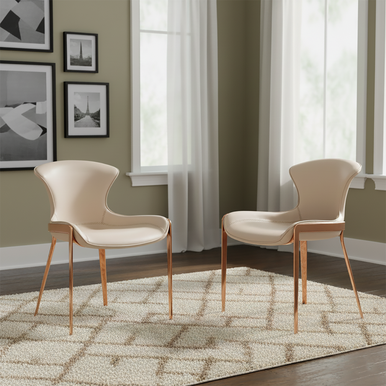 Glam Wingback Saddle Leather Dining Chairs Metal Legs Image - 1 | homeyfad