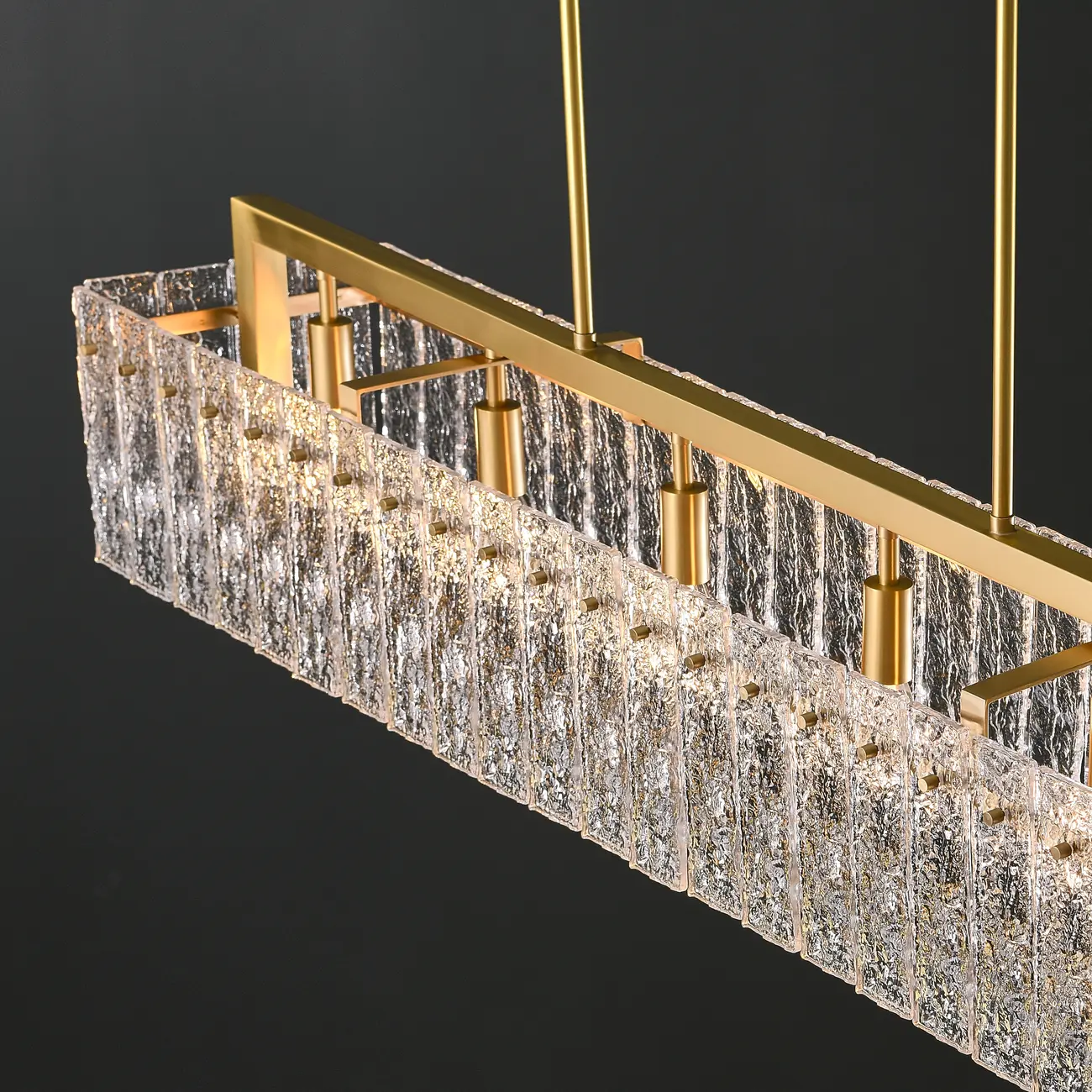 Luxury Rectangle Clear Textured Glass Island Light Brass Frame Image - 4 | homeyfad