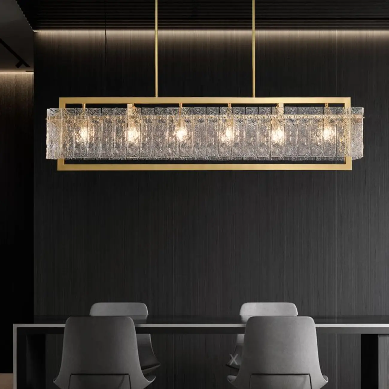 Luxury Rectangle Clear Textured Glass Island Light Brass Frame Image - 1 | homeyfad