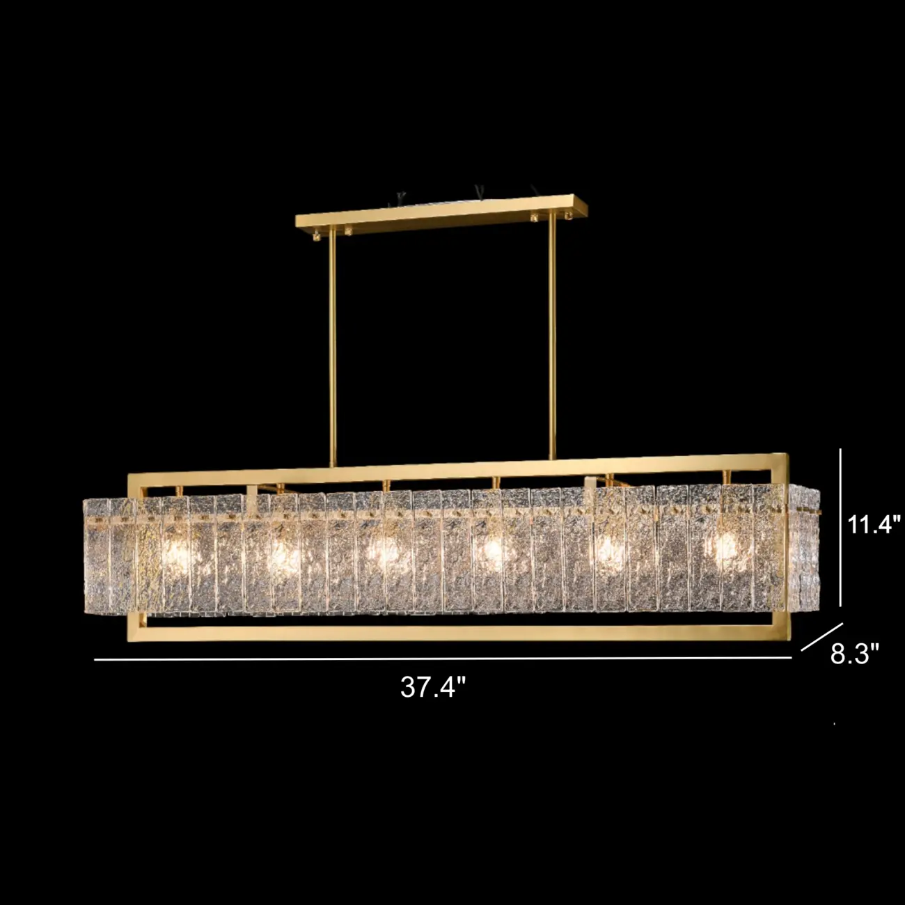 Luxury Rectangle Clear Textured Glass Island Light Brass Frame #size | homeyfad