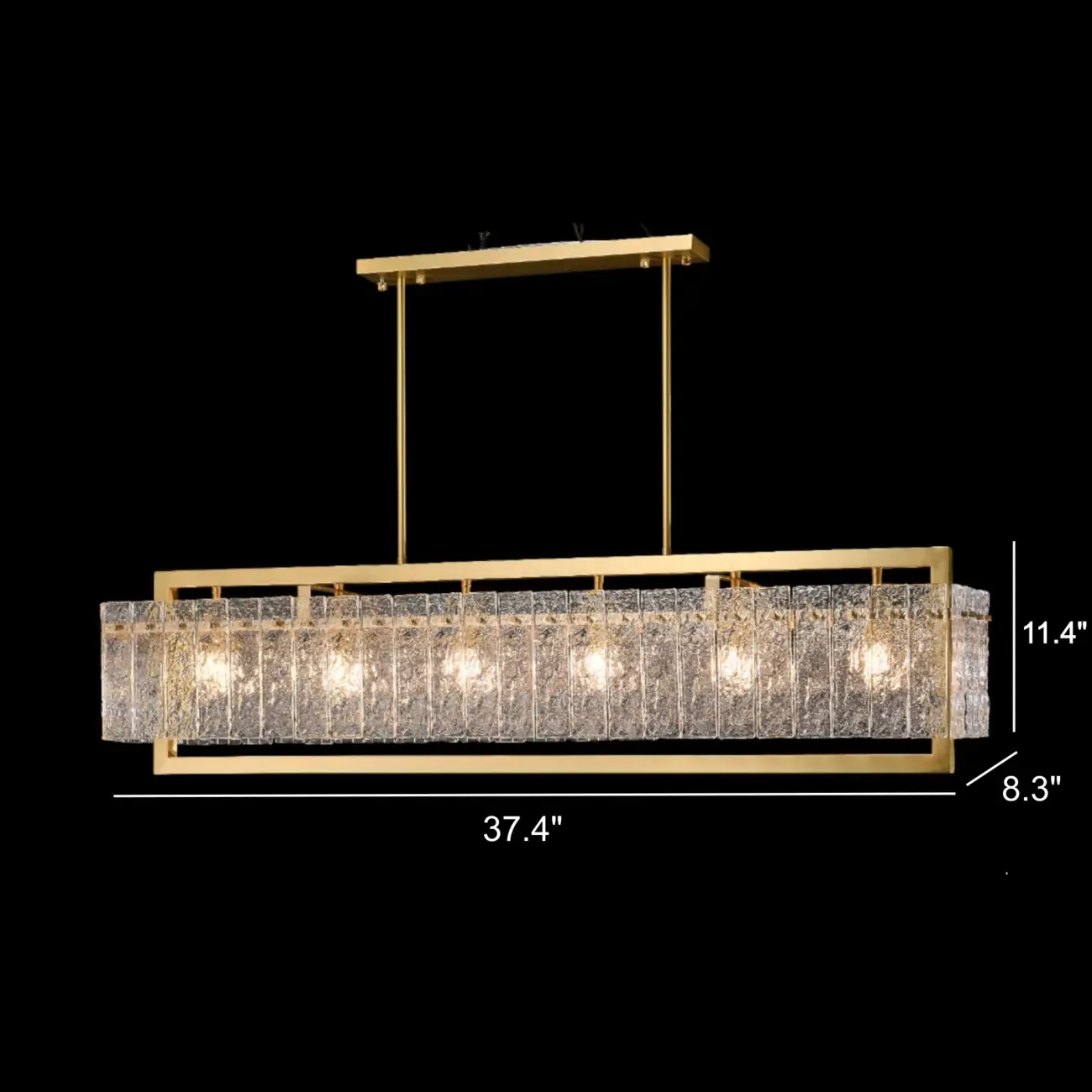 Luxury Rectangle Clear Textured Glass Island Light Brass Frame #size