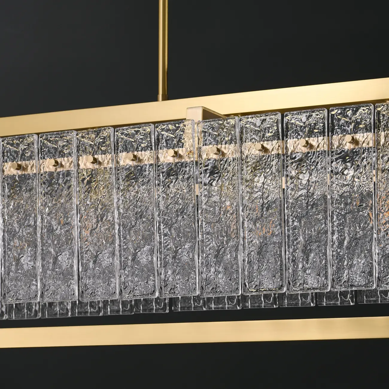 Luxury Rectangle Clear Textured Glass Island Light Brass Frame Image - 6