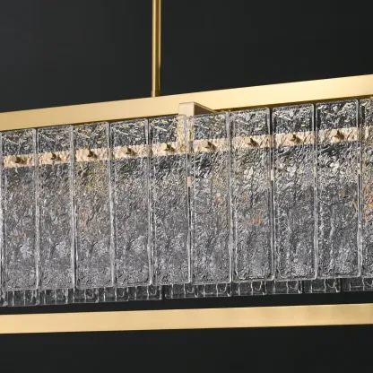 Luxury Rectangle Clear Textured Glass Island Light Brass Frame Image - 6