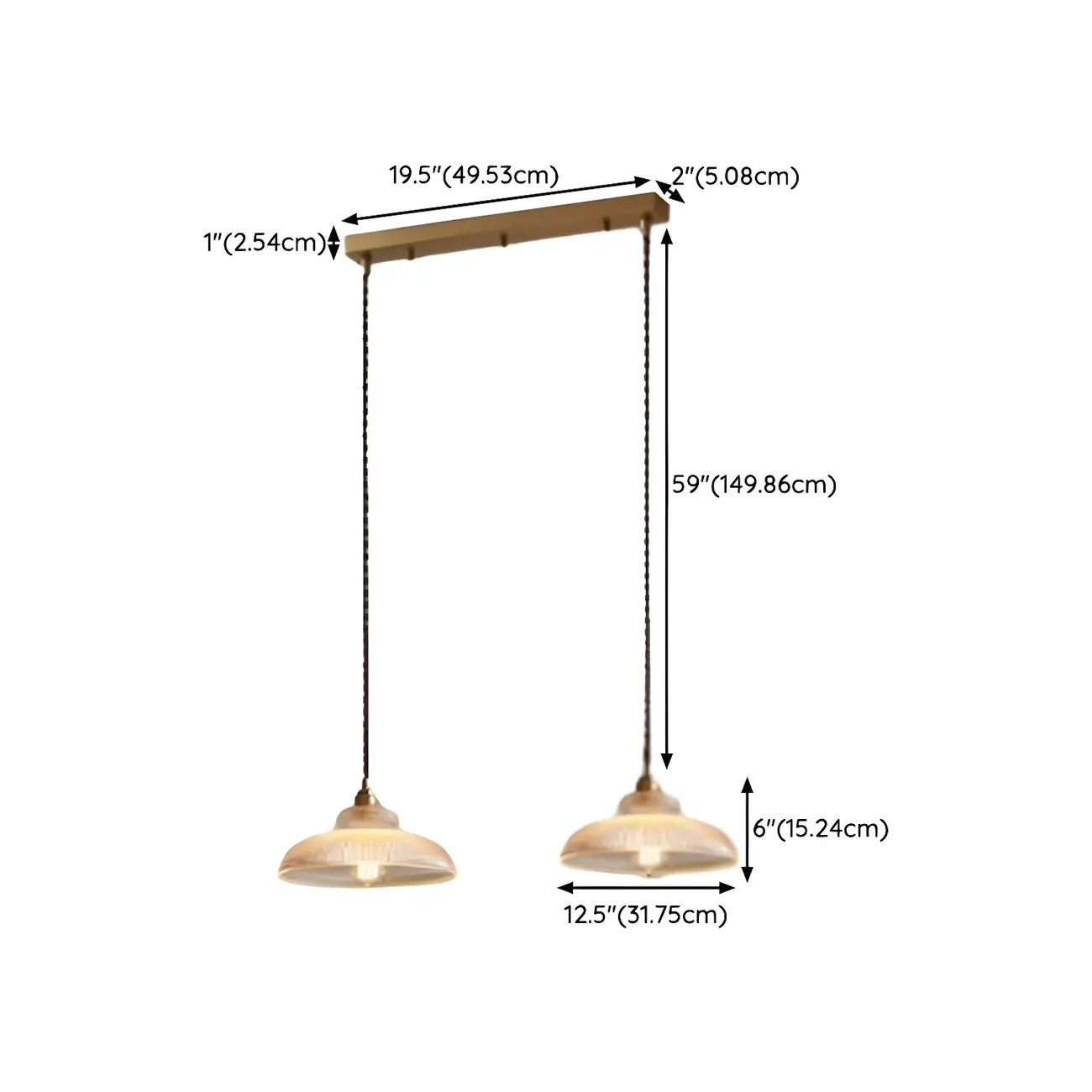 2-Light Modern Gold Glass Dome Island Light for Kitchen #size