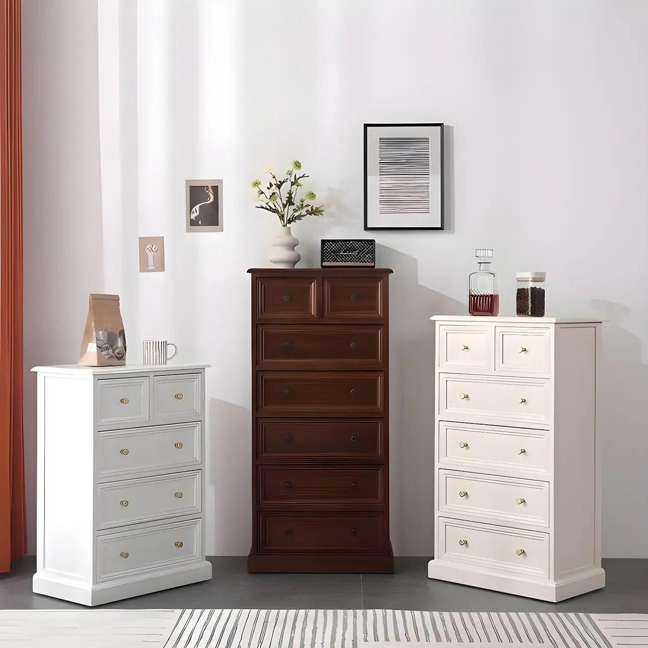 Retro Lacquered Rectangular Wooden Drawers Storage Chest Image - 1 | homeyfad