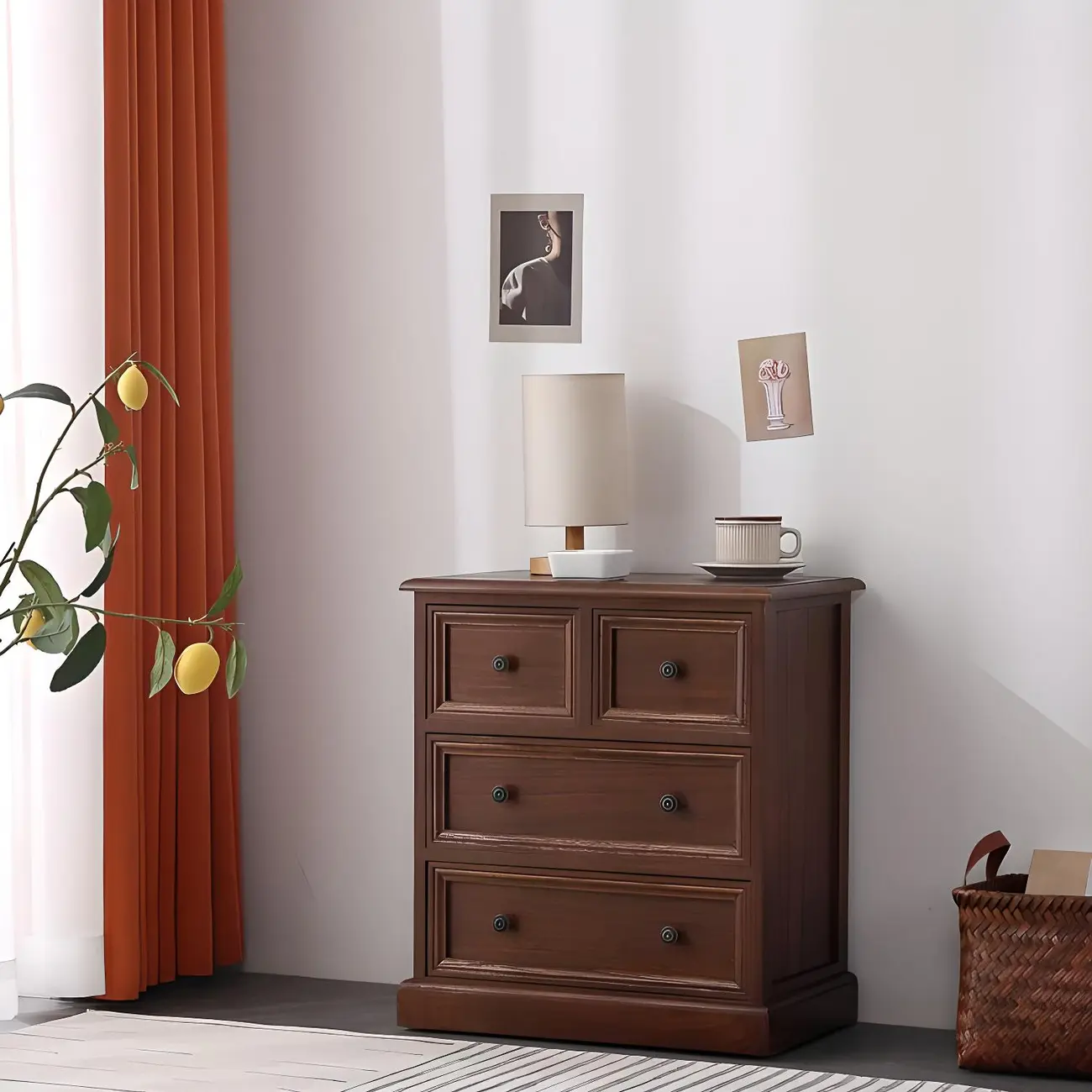 Retro Lacquered Rectangular Wooden Drawers Storage Chest Image - 2 | homeyfad