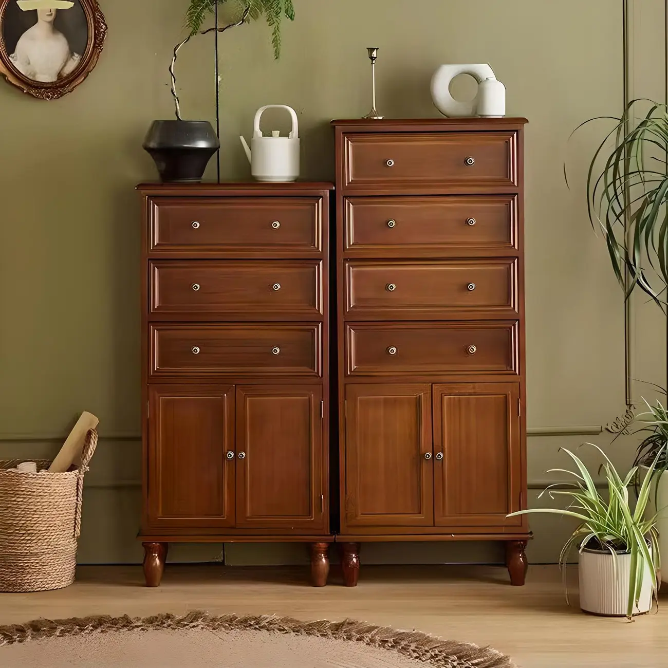 Retro Lacquered Rectangular Wooden Drawers Storage Chest Image - 3 | homeyfad