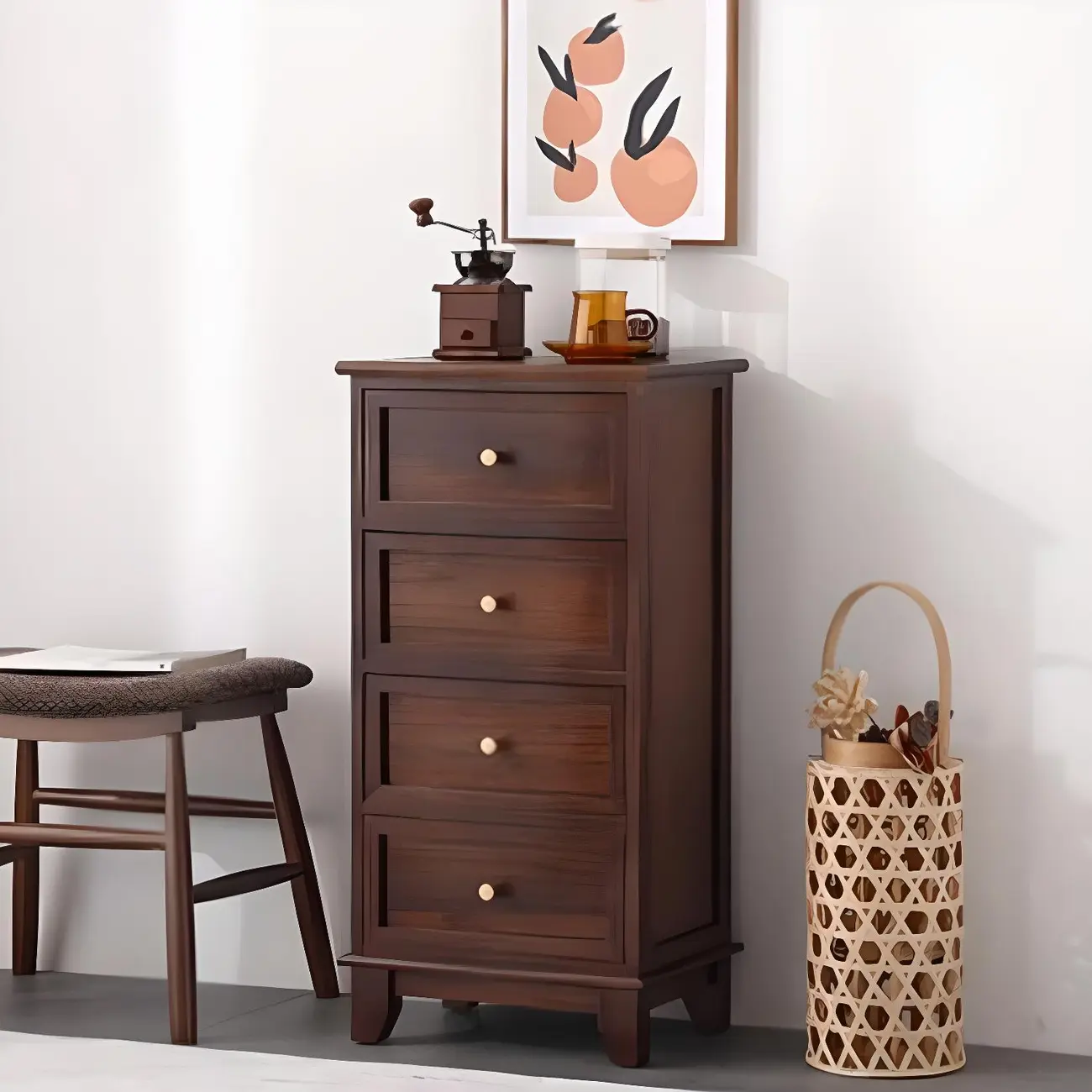 Retro Lacquered Rectangular Wooden Drawers Storage Chest Image - 4 | homeyfad