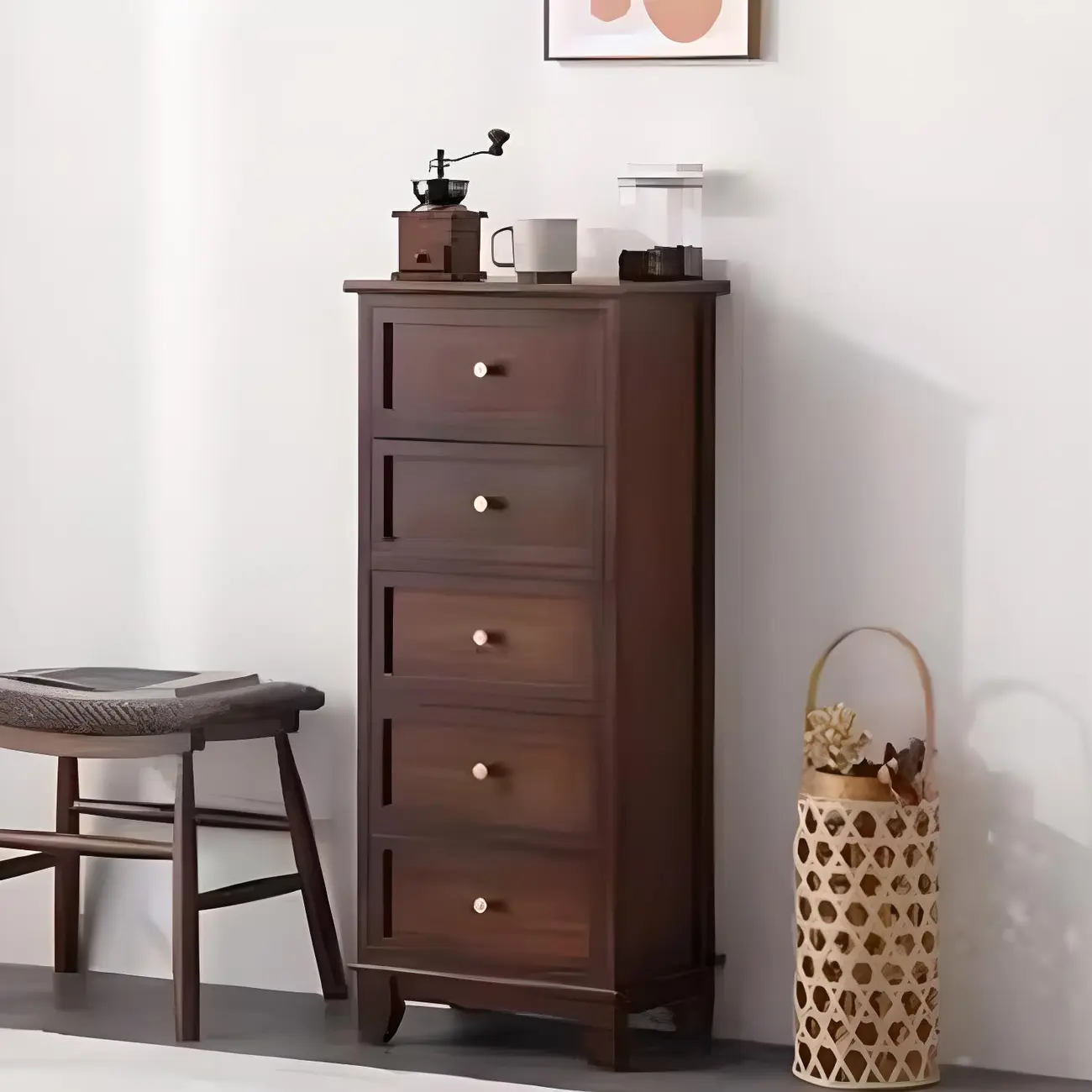 Retro Lacquered Rectangular Wooden Drawers Storage Chest Image - 5 | homeyfad