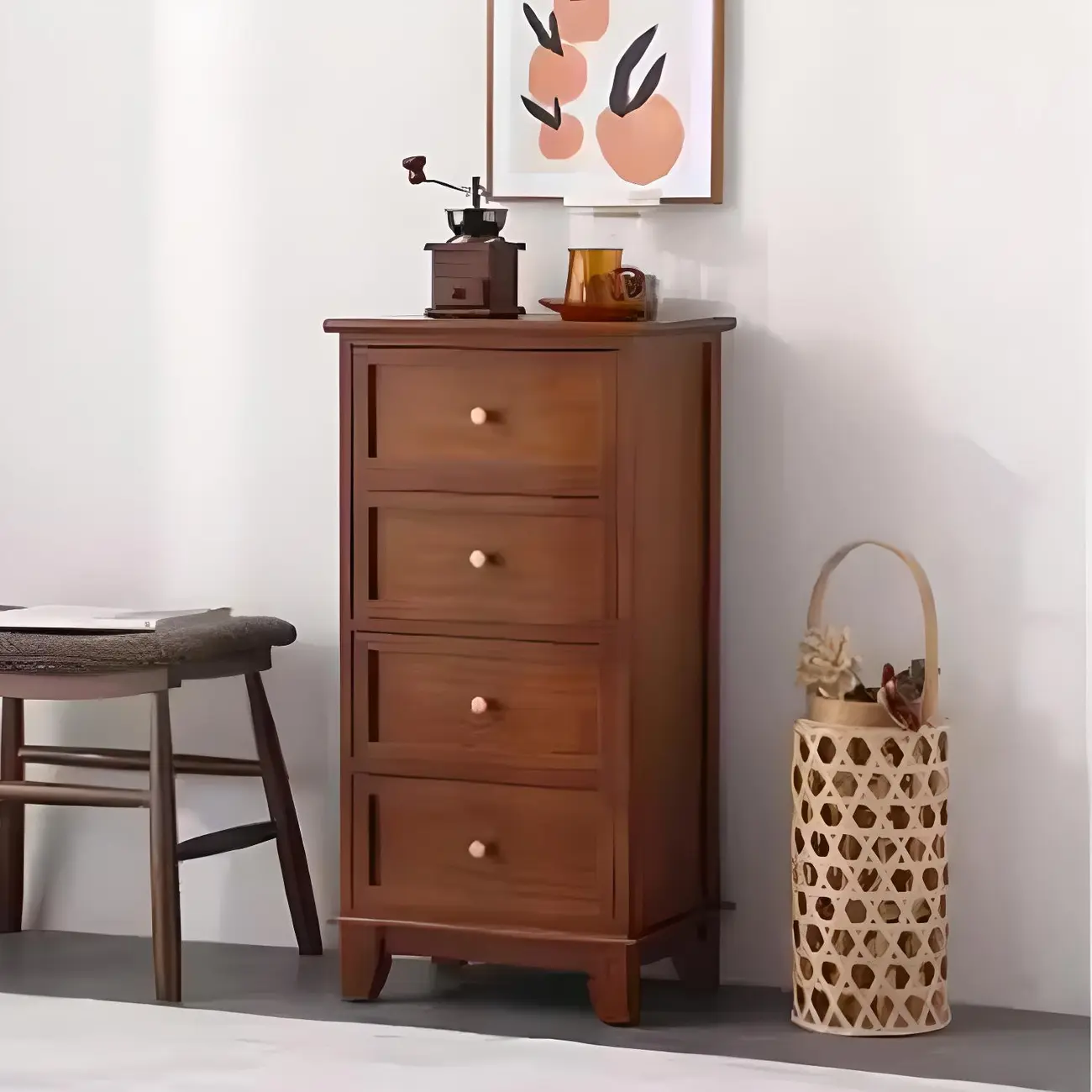 Retro Lacquered Rectangular Wooden Drawers Storage Chest Image - 8 | homeyfad