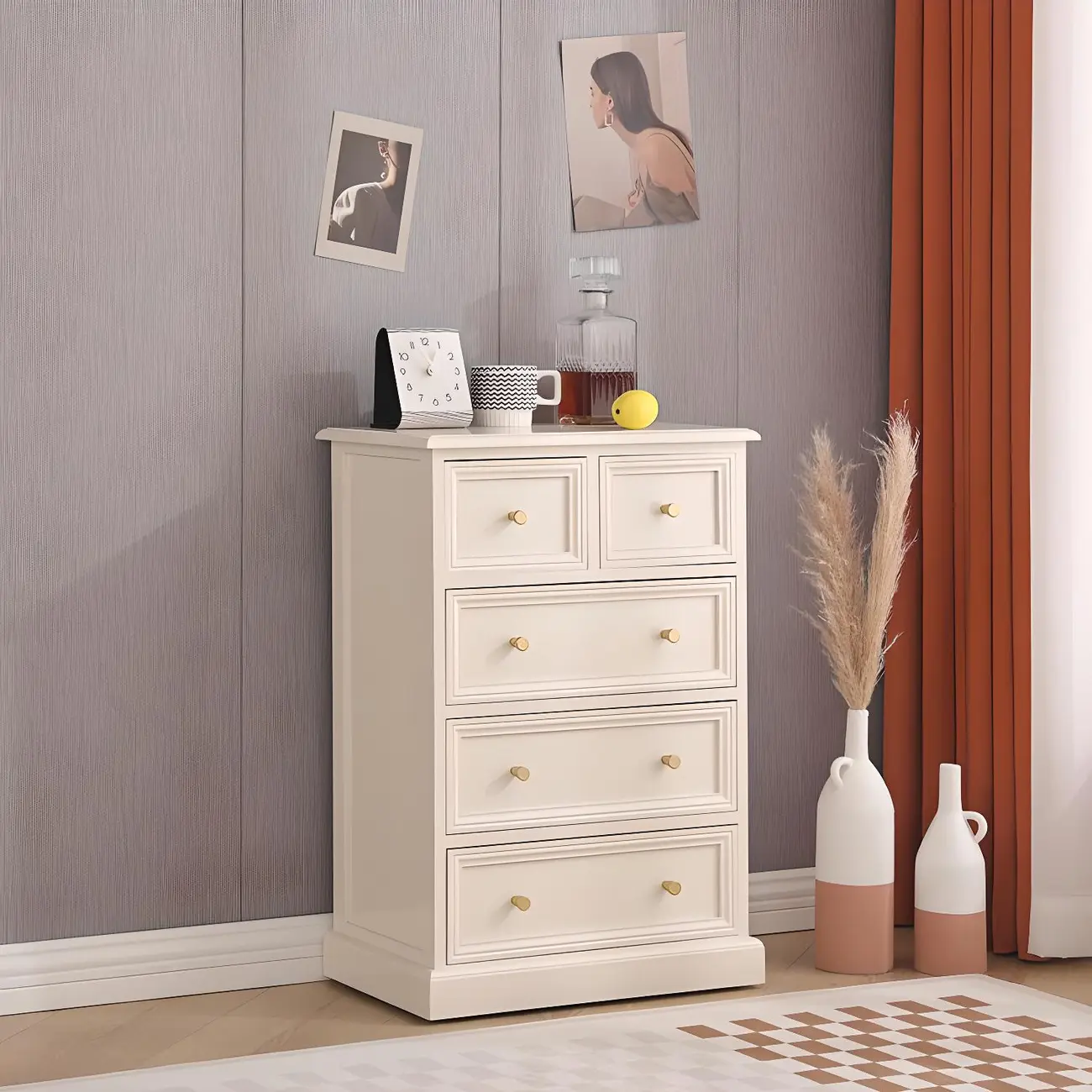 Retro Lacquered Rectangular Wooden Drawers Storage Chest Image - 10 | homeyfad