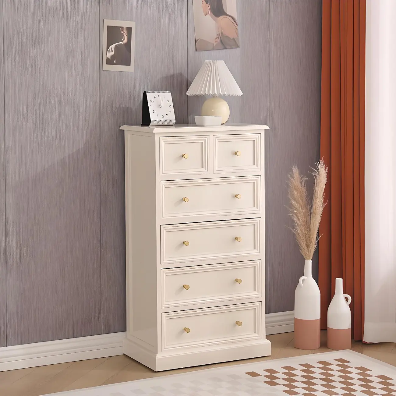 Retro Lacquered Rectangular Wooden Drawers Storage Chest Image - 12 | homeyfad