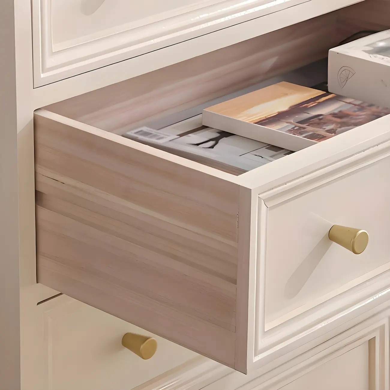 Retro Lacquered Rectangular Wooden Drawers Storage Chest Image - 13 | homeyfad