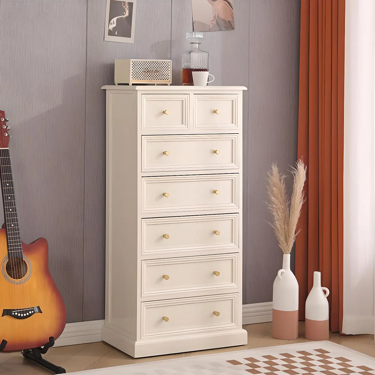 Retro Lacquered Rectangular Wooden Drawers Storage Chest Image - 14 | homeyfad