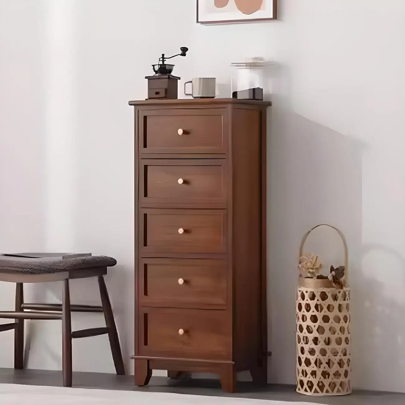 Retro Lacquered Rectangular Wooden Drawers Storage Chest Image - 15 | homeyfad