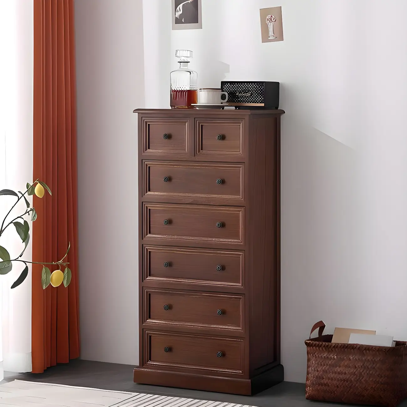 Retro Lacquered Rectangular Wooden Drawers Storage Chest Image - 17 | homeyfad