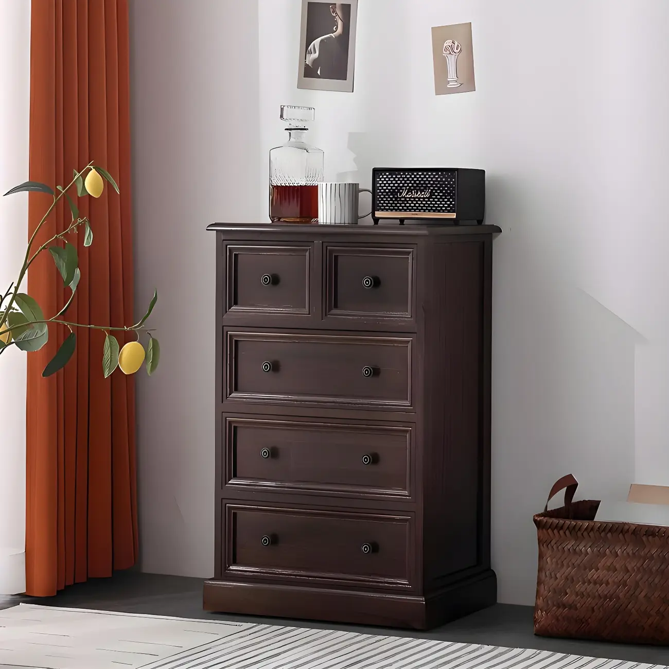 Retro Lacquered Rectangular Wooden Drawers Storage Chest Image - 19 | homeyfad