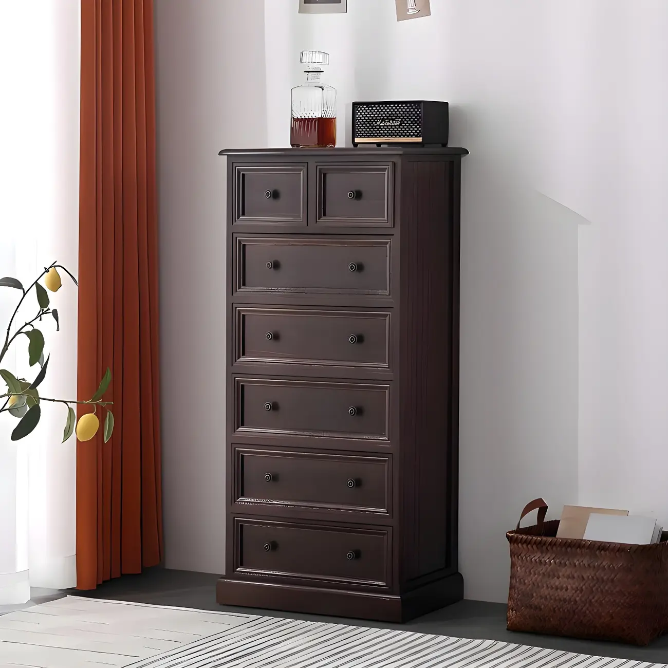 Retro Lacquered Rectangular Wooden Drawers Storage Chest Image - 21 | homeyfad