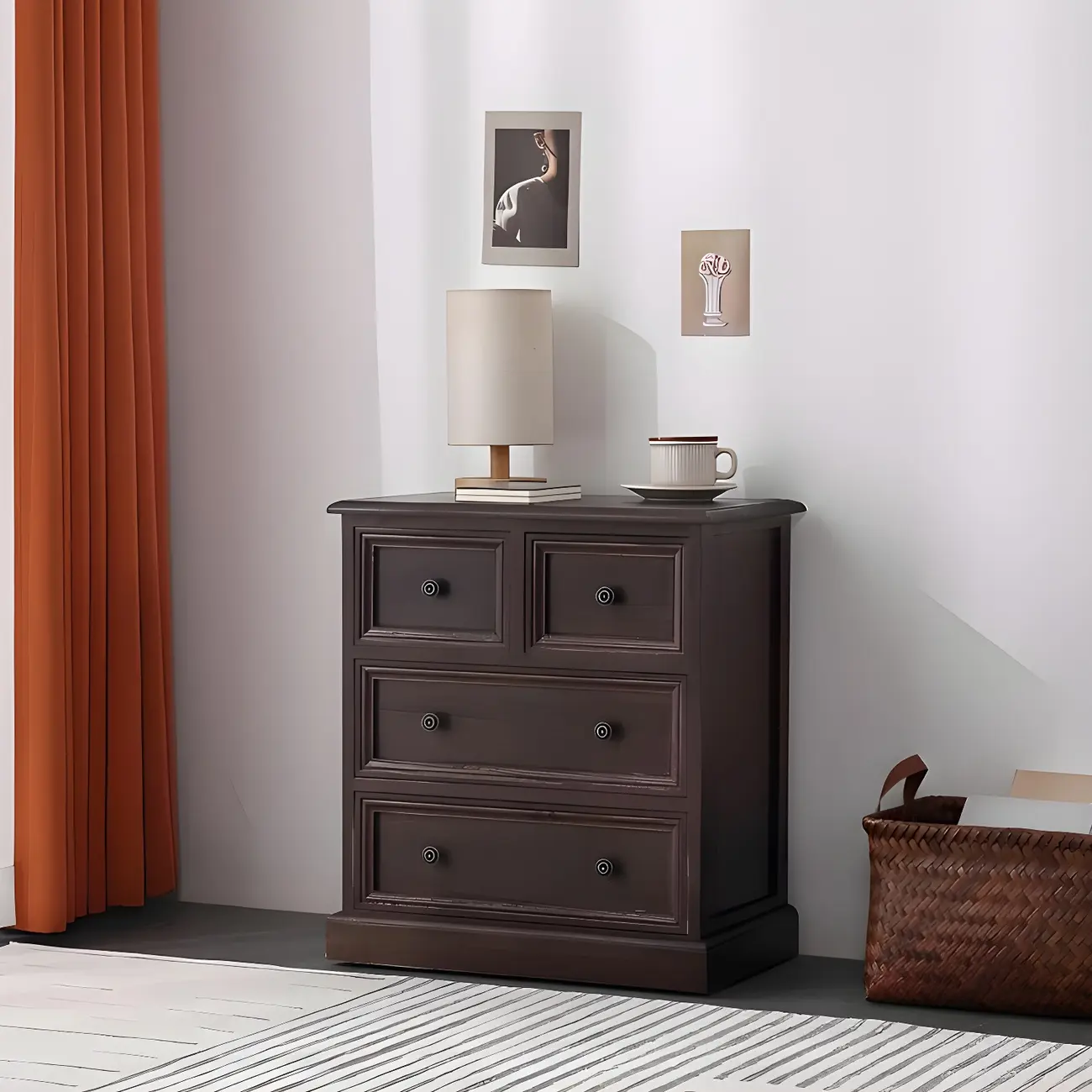 Retro Lacquered Rectangular Wooden Drawers Storage Chest Image - 24 | homeyfad