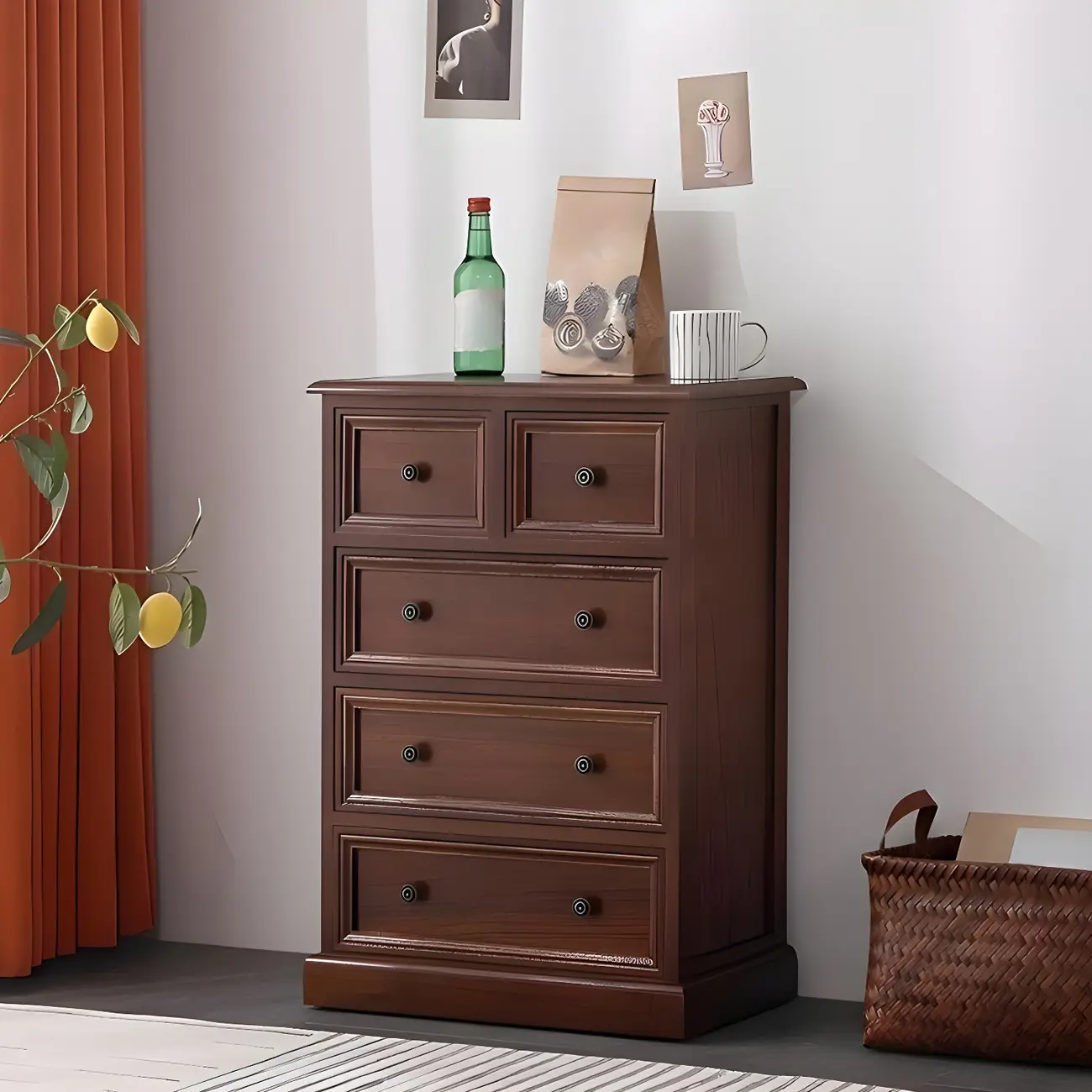 Retro Lacquered Rectangular Wooden Drawers Storage Chest Image - 26 | homeyfad