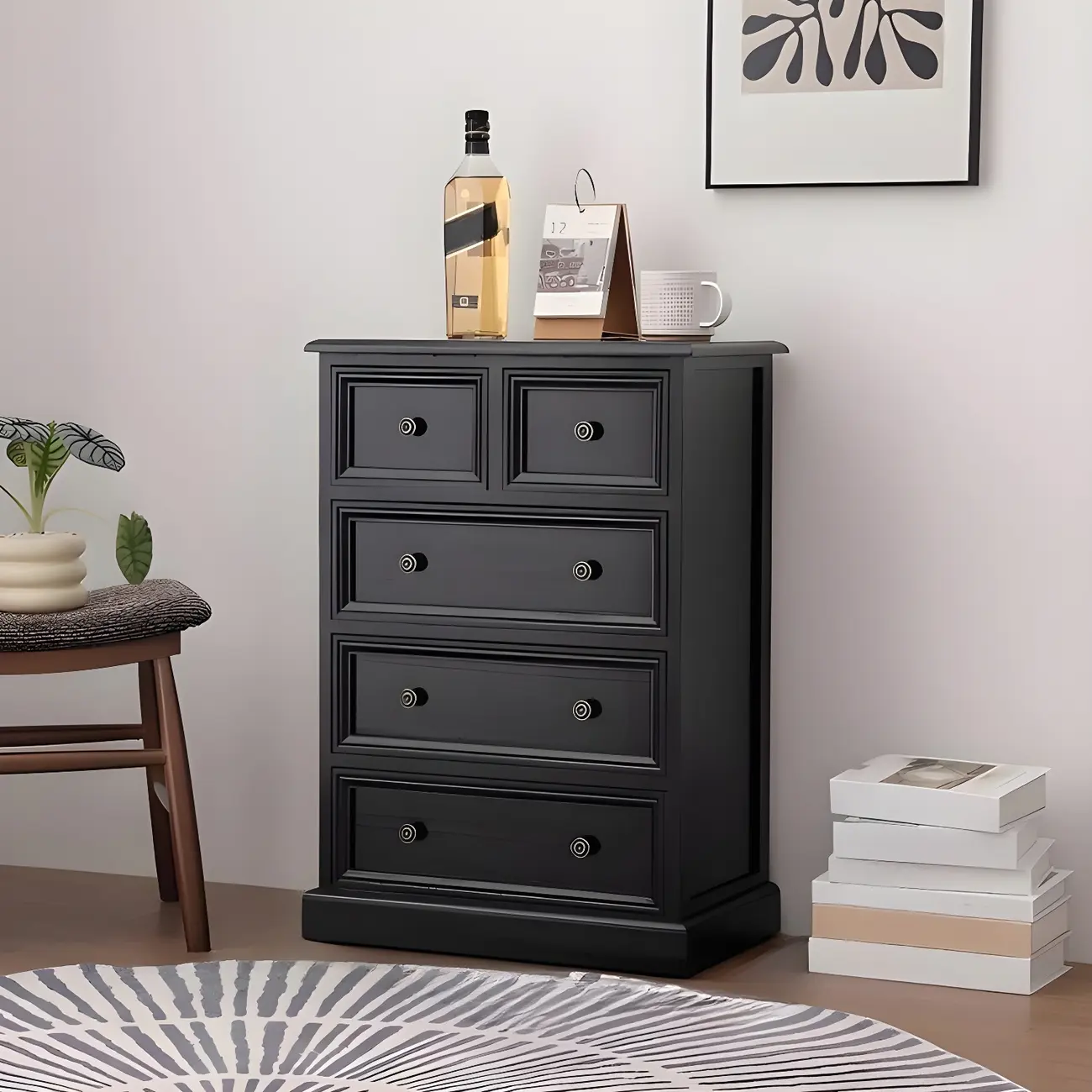 Retro Lacquered Rectangular Wooden Drawers Storage Chest Image - 28 | homeyfad