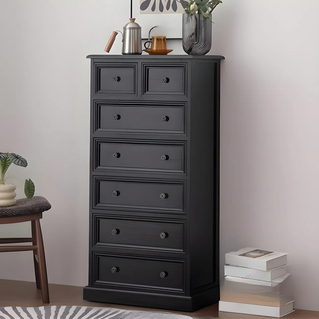 Retro Lacquered Rectangular Wooden Drawers Storage Chest Image - 30 | homeyfad