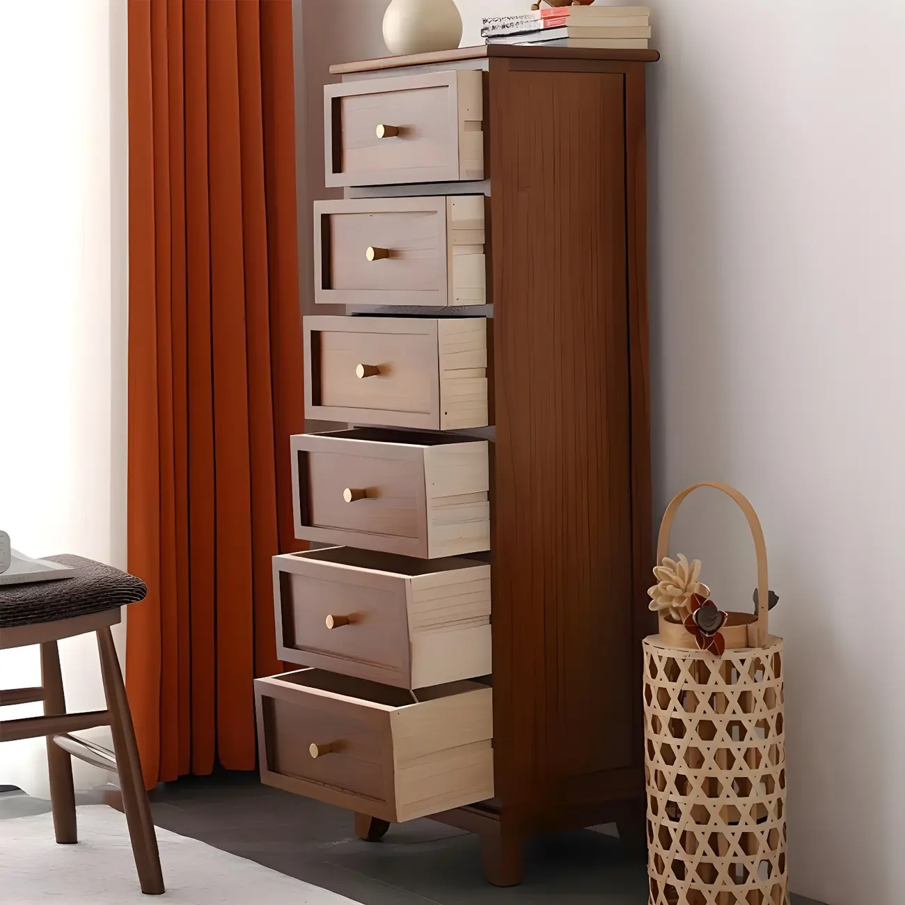 Retro Lacquered Rectangular Wooden Drawers Storage Chest Image - 31 | homeyfad