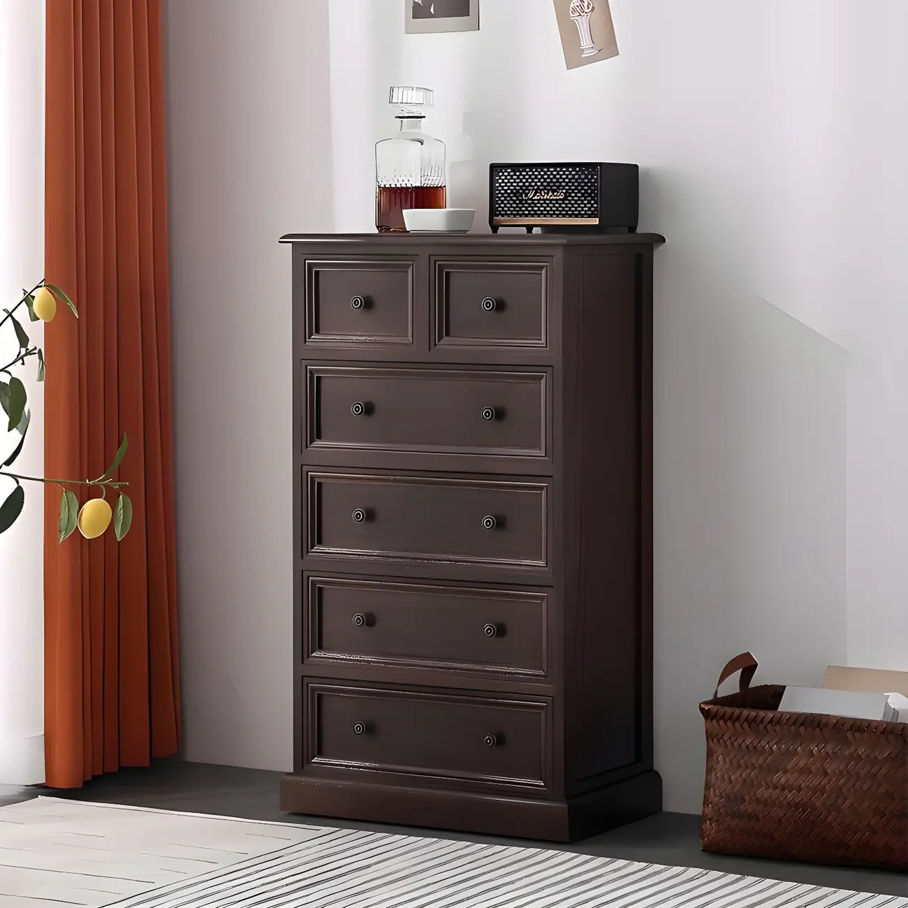 Retro Lacquered Rectangular Wooden Drawers Storage Chest Image - 32 | homeyfad