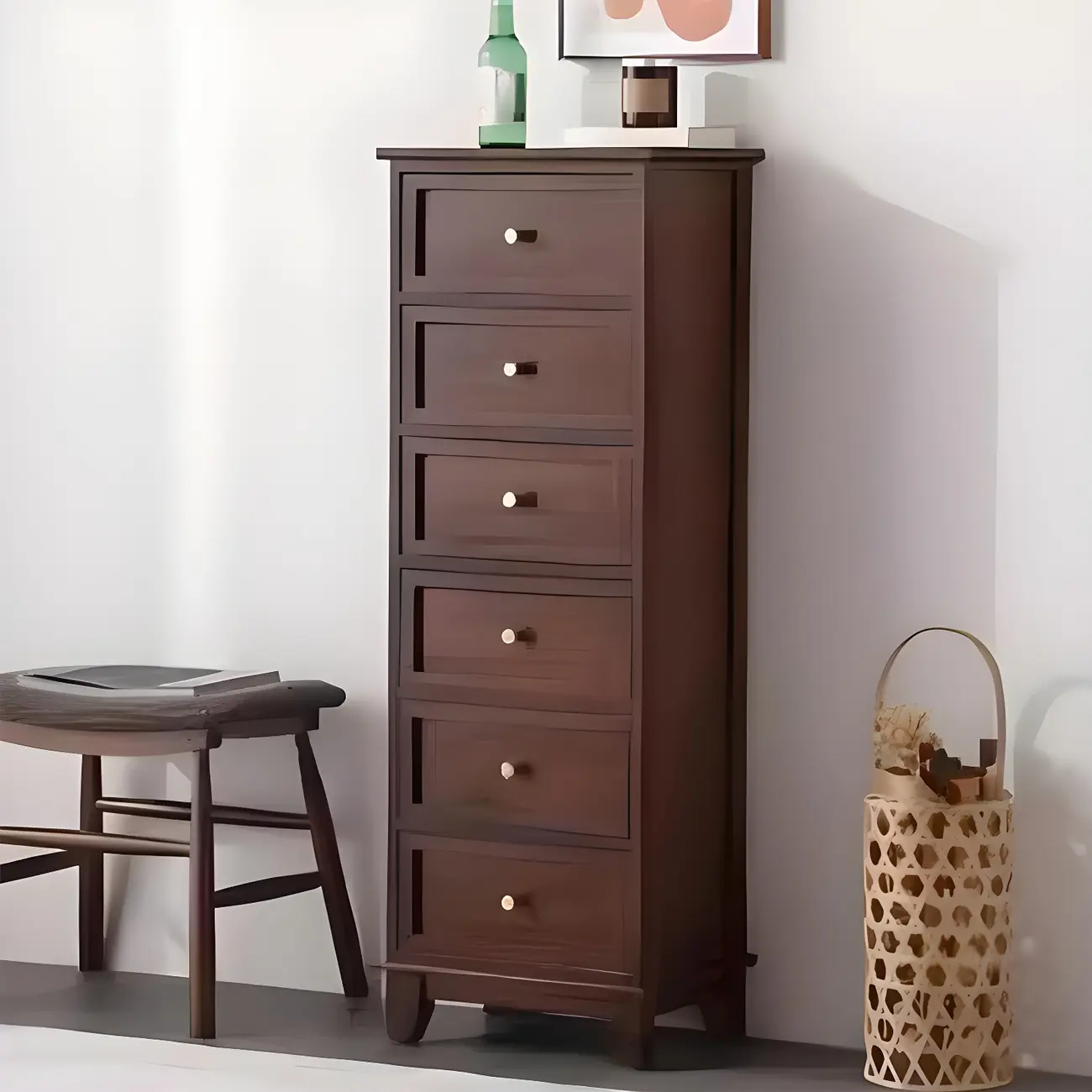 Retro Lacquered Rectangular Wooden Drawers Storage Chest Image - 35 | homeyfad