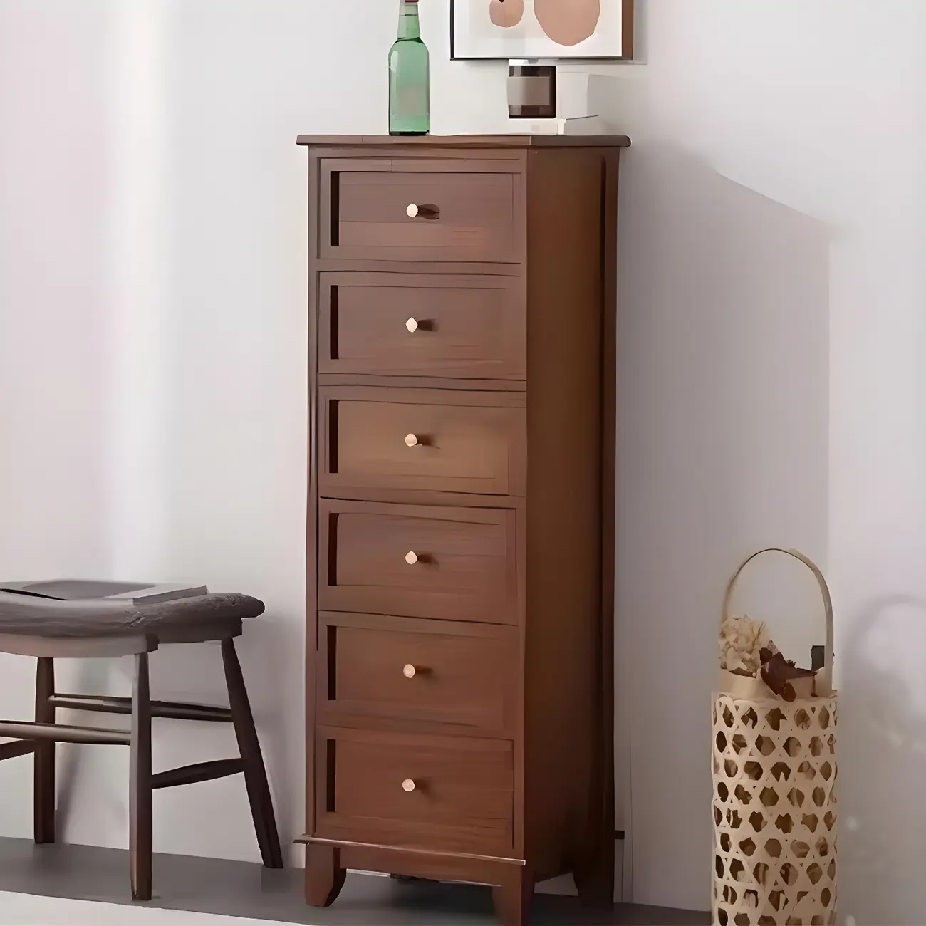 Retro Lacquered Rectangular Wooden Drawers Storage Chest Image - 36 | homeyfad