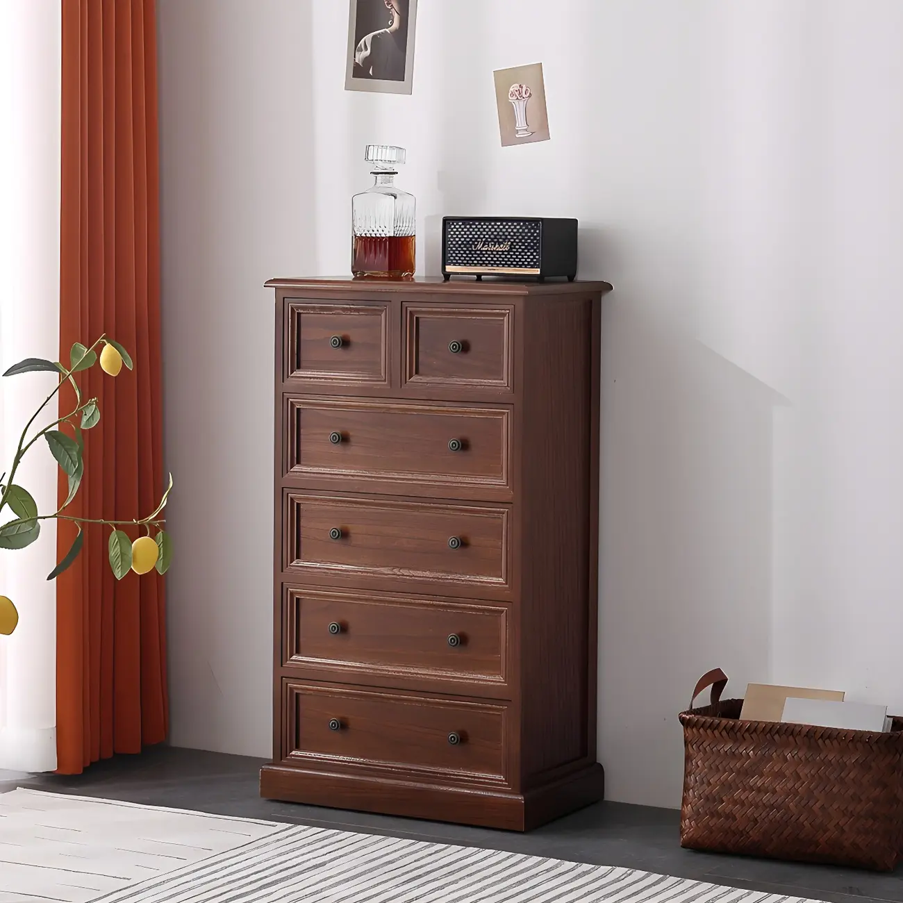 Retro Lacquered Rectangular Wooden Drawers Storage Chest Image - 38 | homeyfad