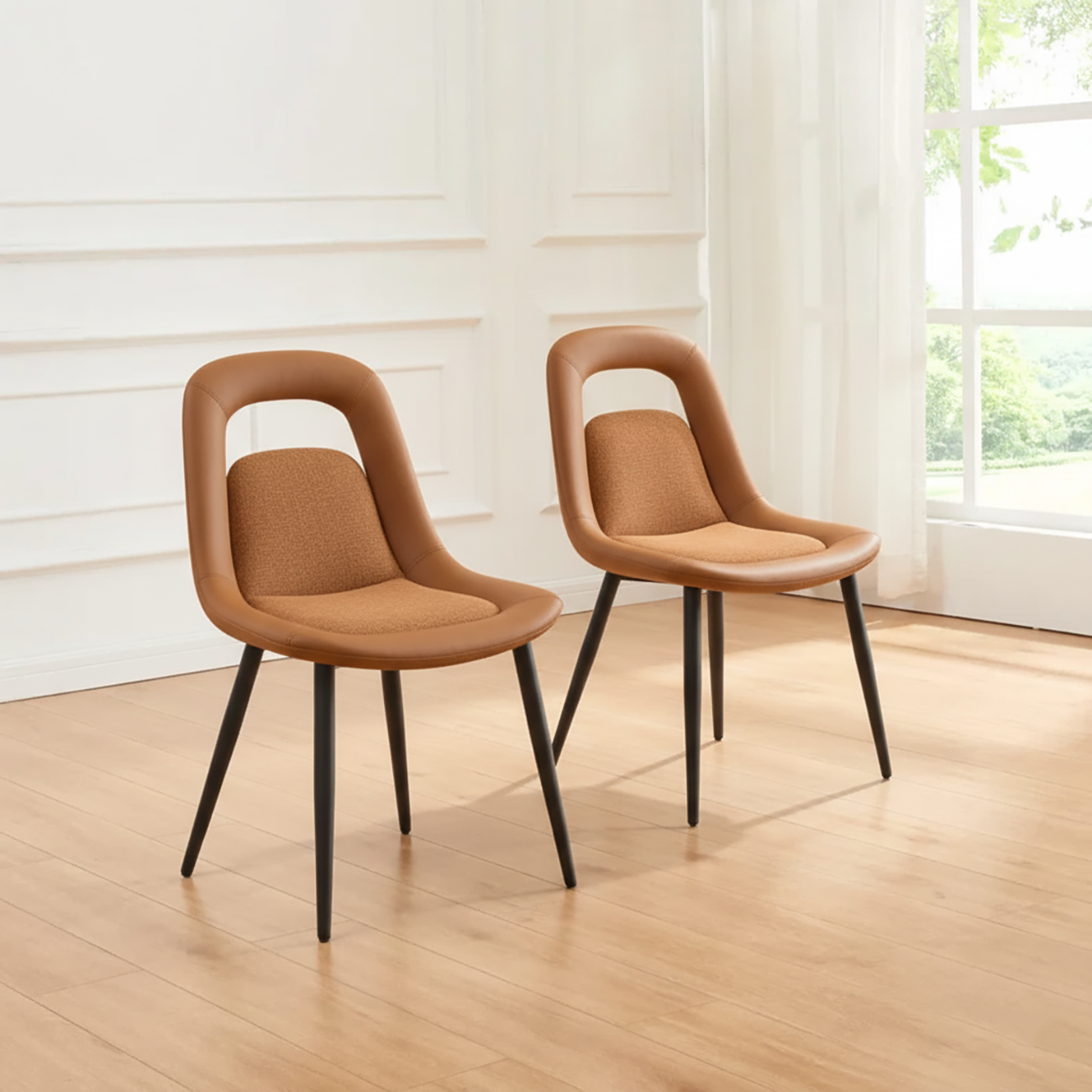 Contemporary Orange Upholstered Dining Chairs Open Back Image - 1 | homeyfad