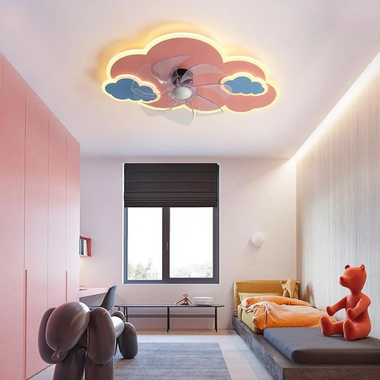 Kids Blue-Pink Cloud LED Ceiling Fan with Light Image - 1 | homeyfad