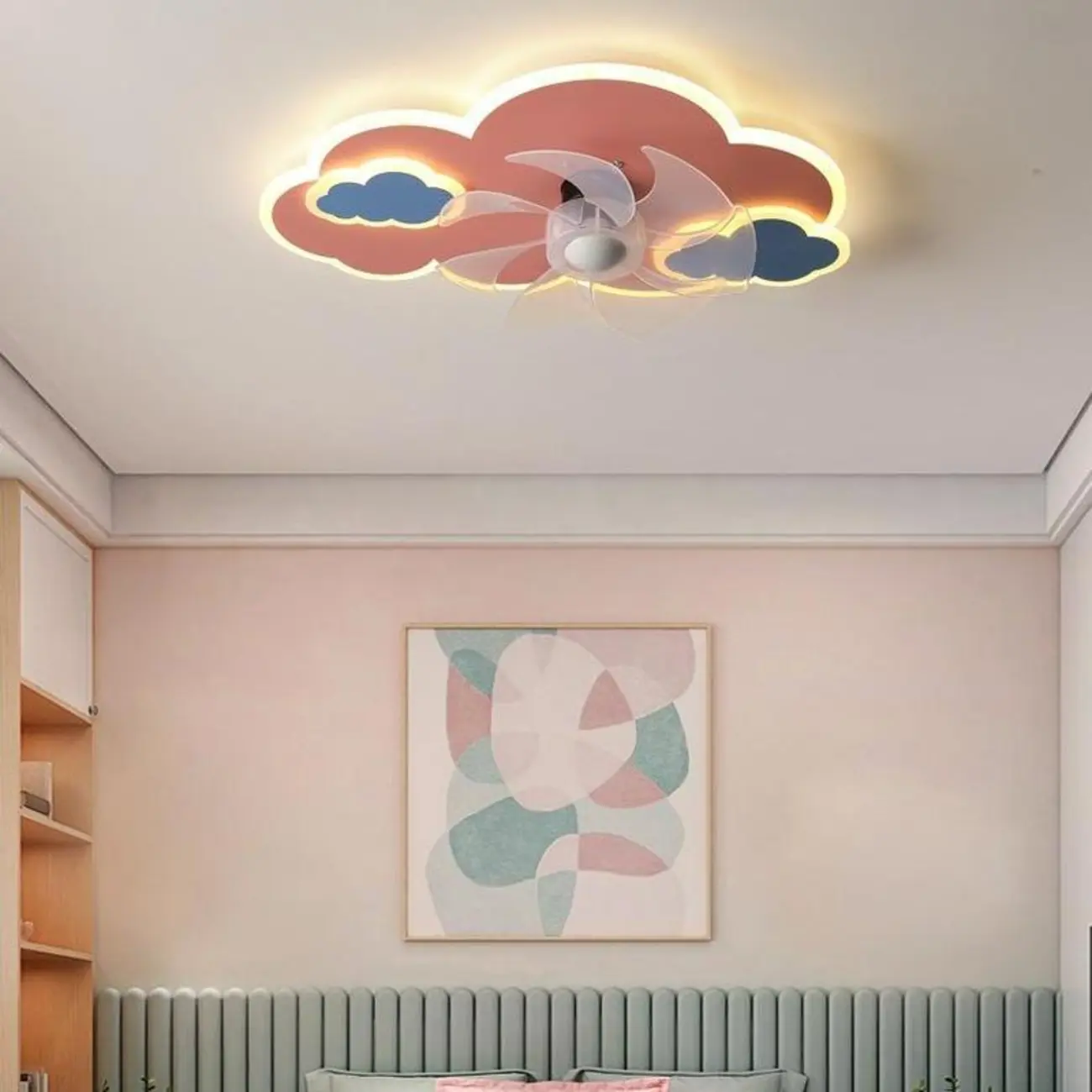 Kids Blue-Pink Cloud LED Ceiling Fan with Light Image - 2 | homeyfad