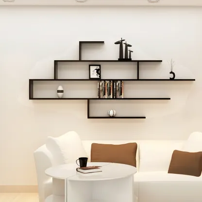 Minimalist Black Wood Geometric Wall-mounted Bookshelf Image - 2