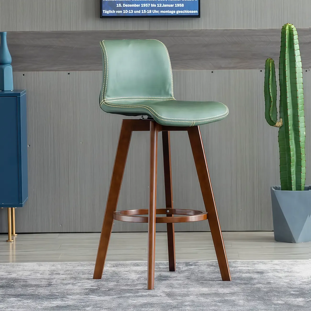 Saddle Leather Counter Height Low Back Swivel Bar Stools Image - 15