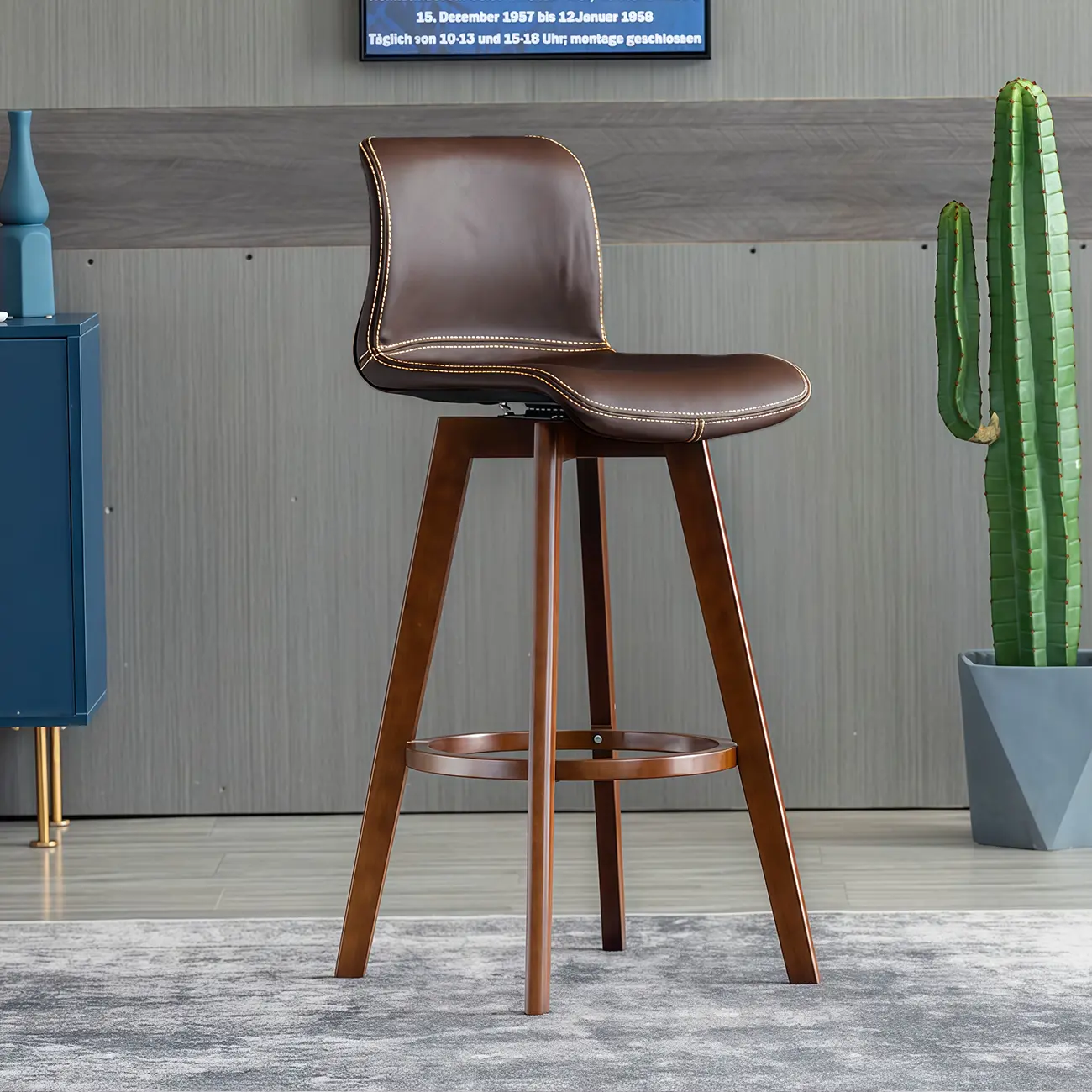 Saddle Leather Counter Height Low Back Swivel Bar Stools Image - 11 | homeyfad
