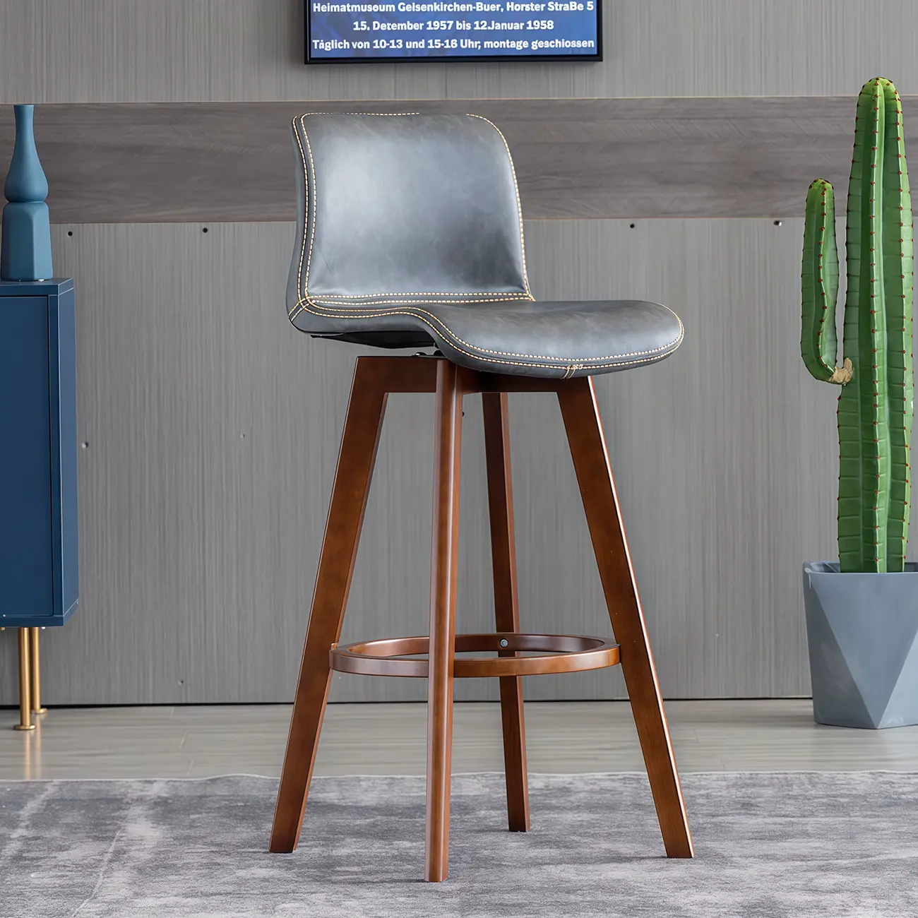 Saddle Leather Counter Height Low Back Swivel Bar Stools Image - 13 | homeyfad