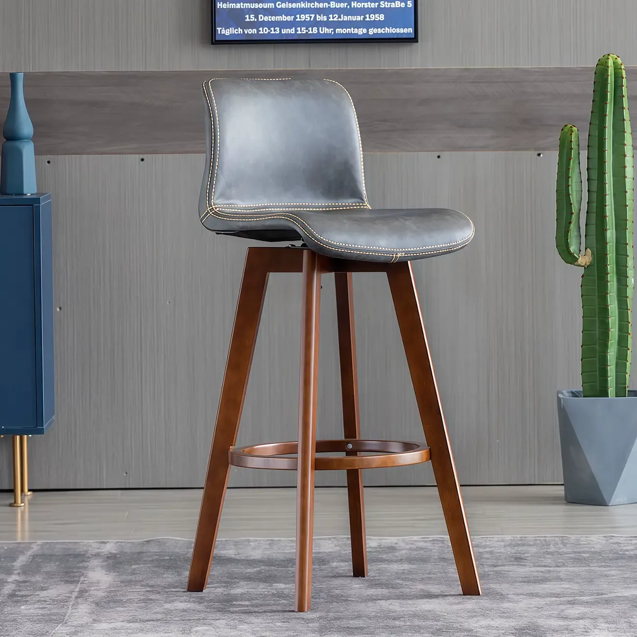 Saddle Leather Counter Height Low Back Swivel Bar Stools Image - 13