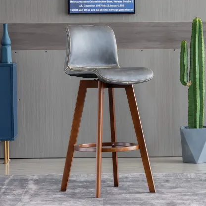 Saddle Leather Counter Height Low Back Swivel Bar Stools Image - 13