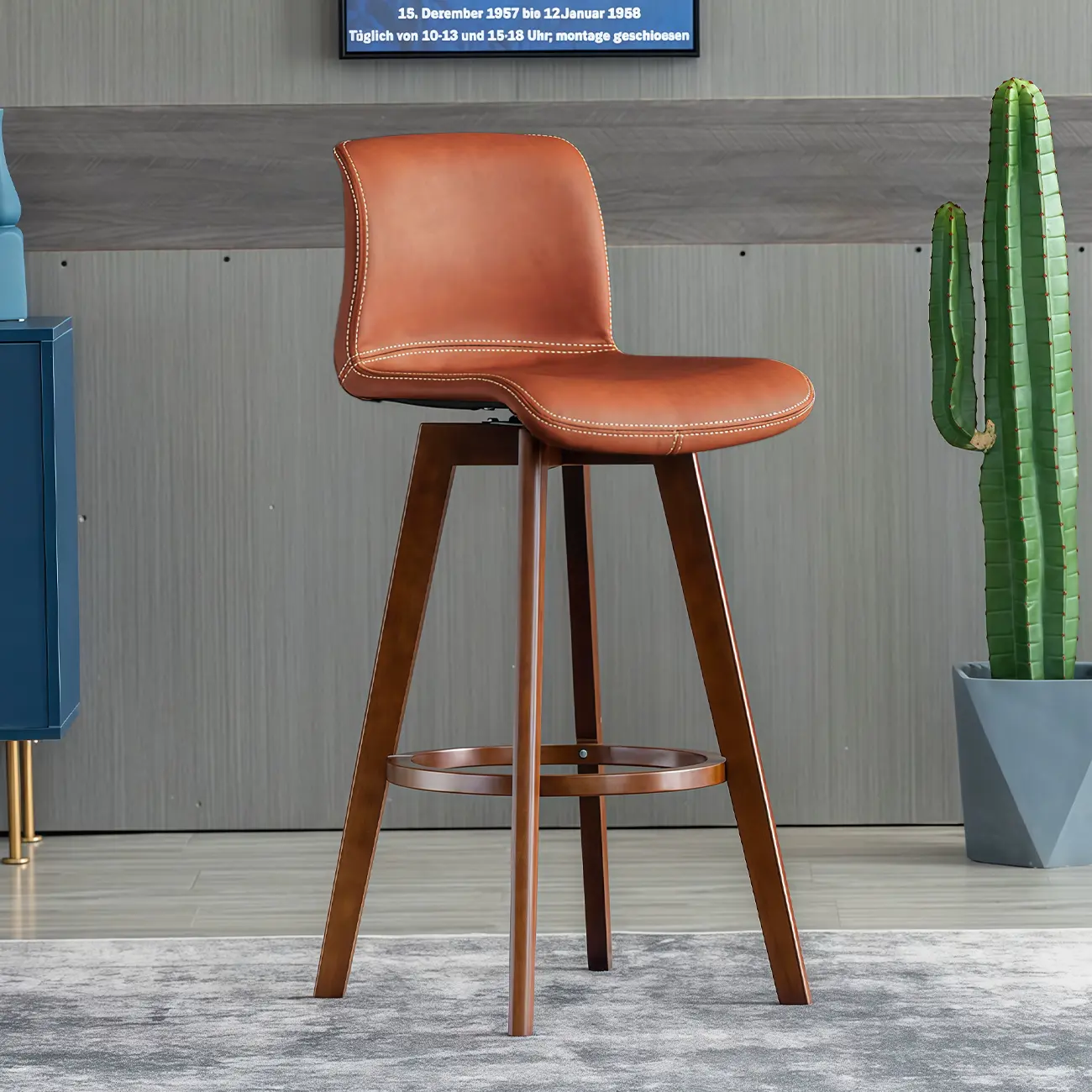 Saddle Leather Counter Height Low Back Swivel Bar Stools Image - 19 | homeyfad